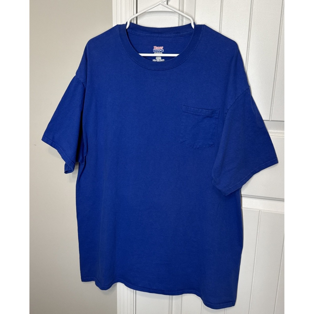 Hanes Beefy-T Mens XL Blue Heavyweight Short Sleeve Crewneck Solid T-Shirt Top